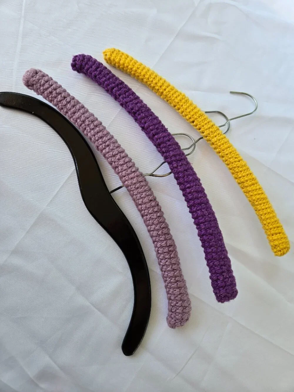 4 Vintage Clothes Hangers crochet covered & painted
